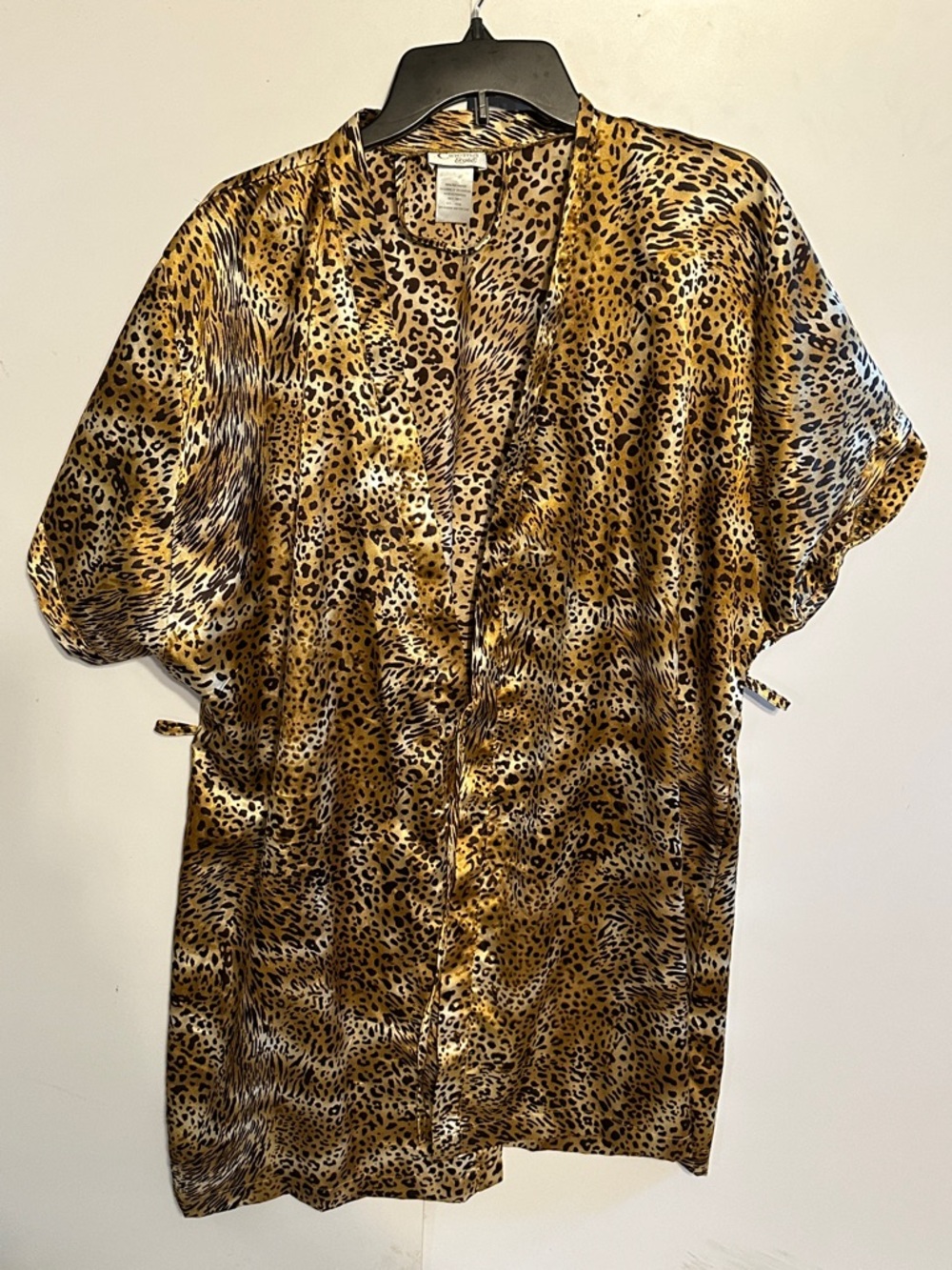 Gold Leopard-Print Satin Short-Sleeve kimono